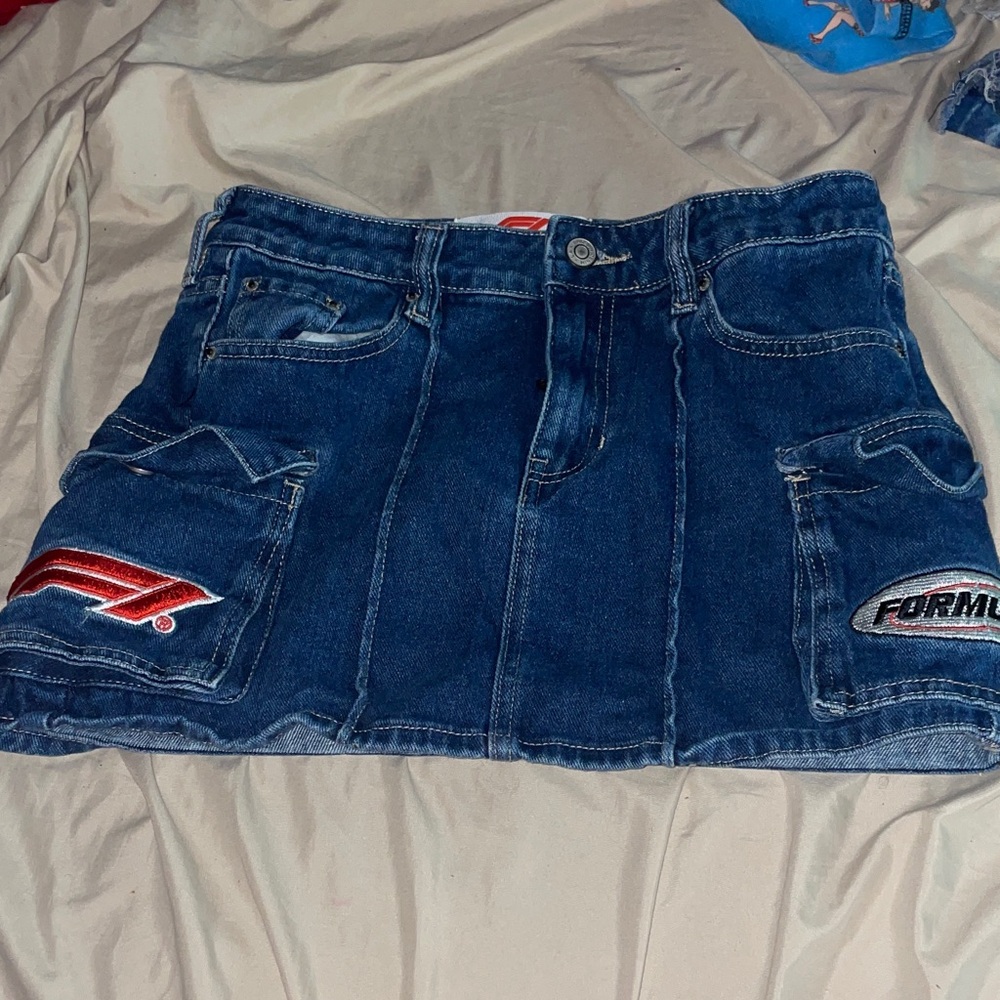 Formulax Dark Blue Denim Mini Skirt with Patch Details